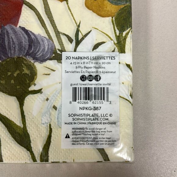 Field Poppy Florals Ivory Set of 20 x 1 Guest Size Paper Napkins - Picture 3 of 3